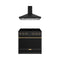 Thor Kitchen 2-Piece Appliance Package - 36-Inch Electric Range & Wall Mount Hood in Black with Bronze Trim