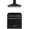 Thor Kitchen 2-Piece Appliance Package - 36-Inch Electric Range & Wall Mount Hood in Black with Bronze Trim