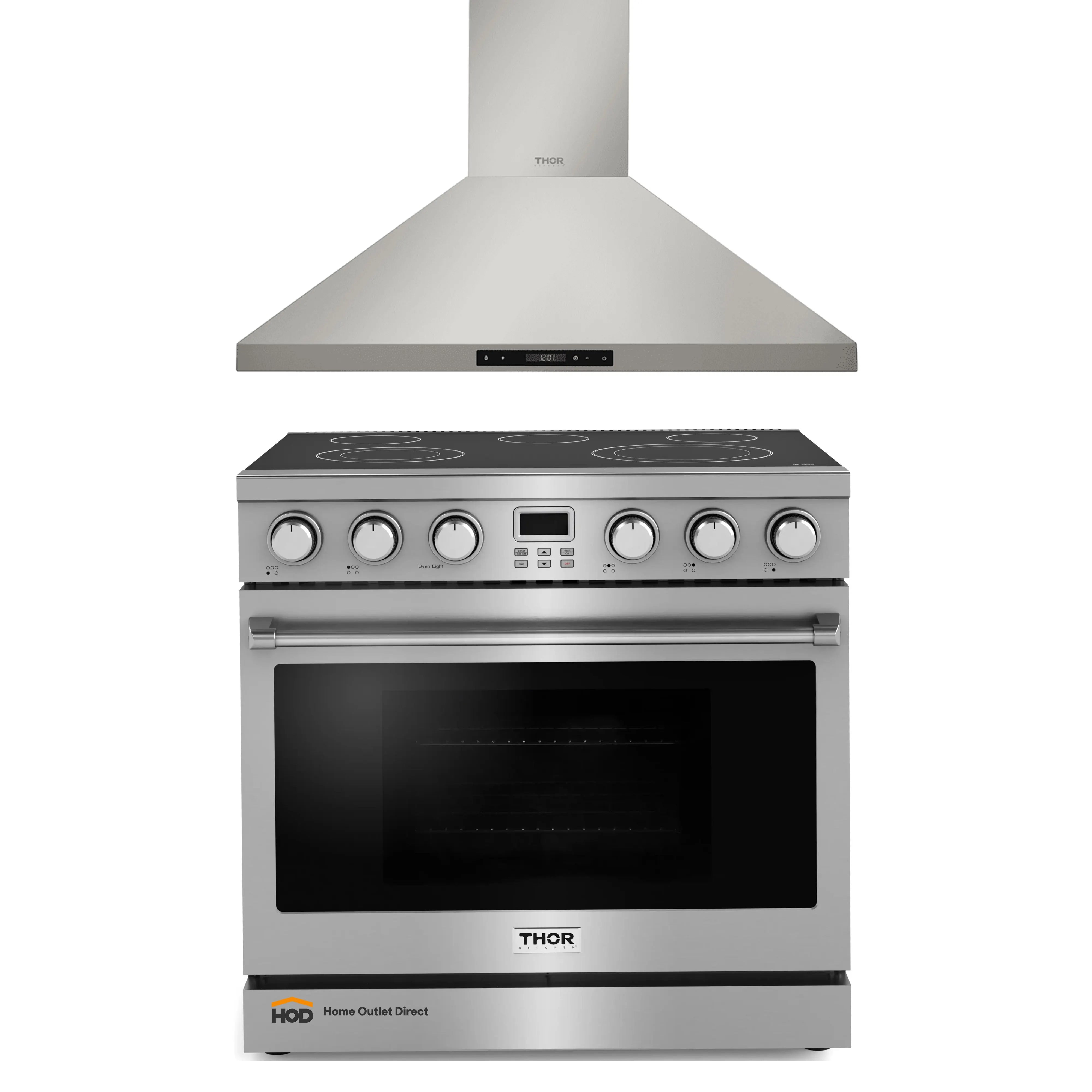 Thor Kitchen A-Series 2-Piece Appliance Package - 36-Inch Electric Range and Wall Mount Range Hood in Stainless Steel