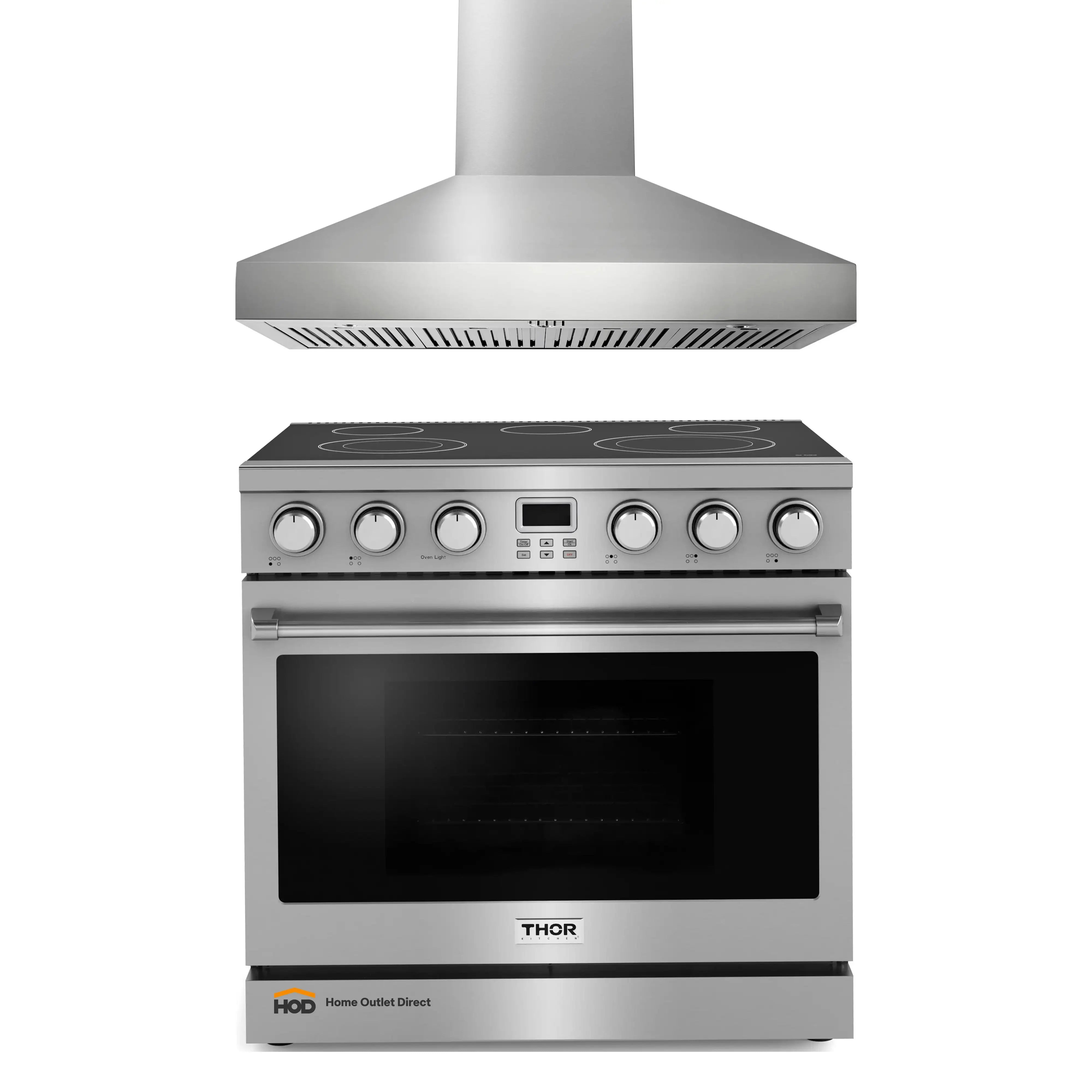 Thor Kitchen 2-Piece Appliance Package - 36-Inch Electric Range and Pro-Style Wall Mount Range Hood in Stainless Steel