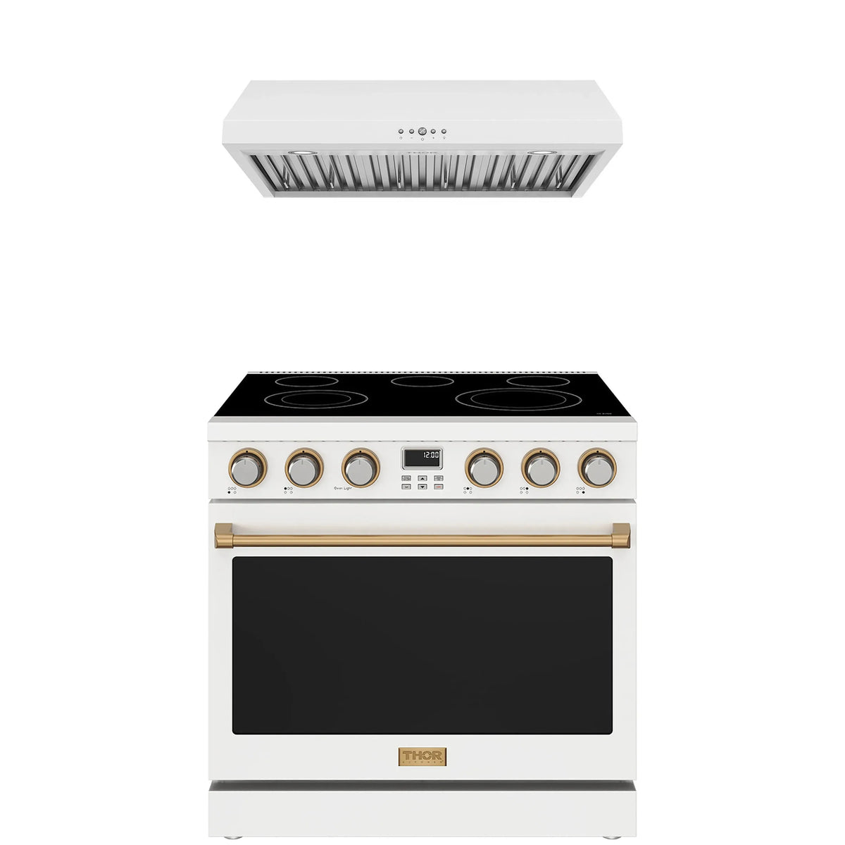 White Thor Kitchen appliance package with 36-inch electric range, under cabinet range hood