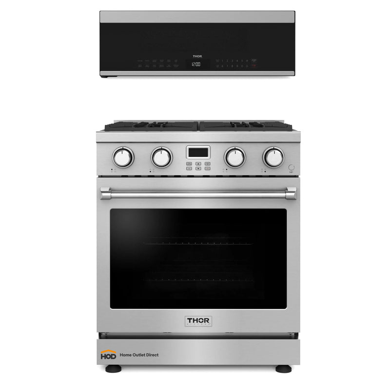 Thor Kitchen A-Series 2-Piece Appliance Package - 30-Inch Gas Range and Over-the-Range Microwave & Vent Hood in Stainless Steel