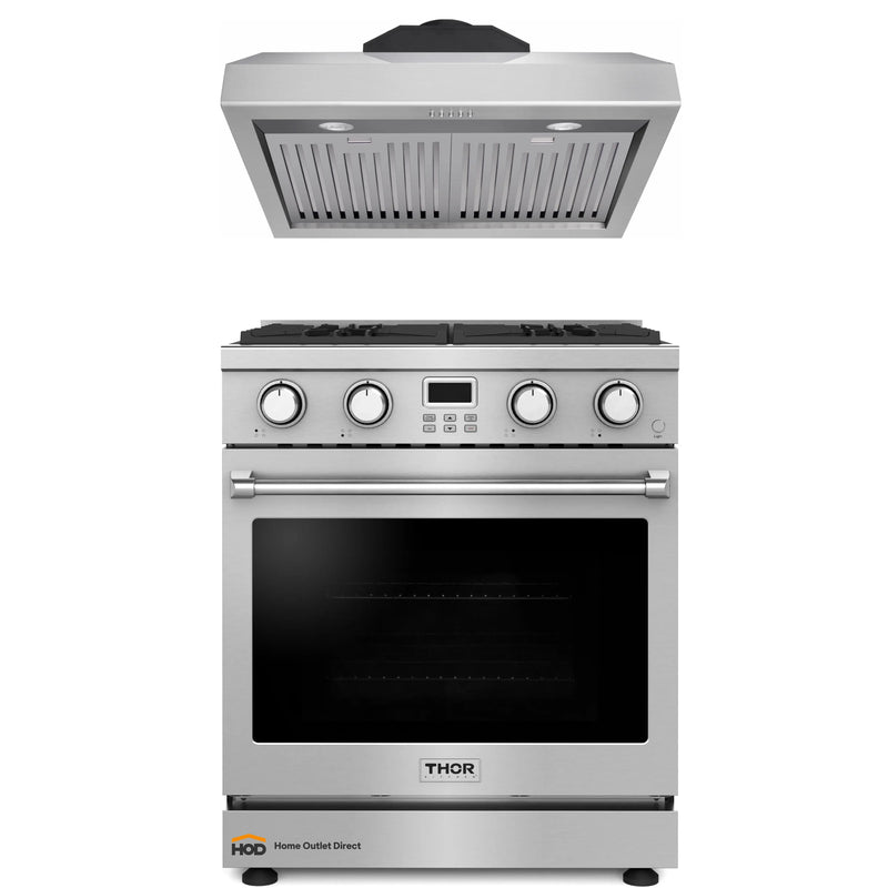 Thor Kitchen A-Series 2-Piece Appliance Package - 30-Inch Gas Range and Under Cabinet Range Hood in Stainless Steel