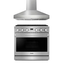 Thor Kitchen A-Series 2-Piece Appliance Package - 36-Inch Gas Range and Pro-Style Wall Mount Range Hood in Stainless Steel