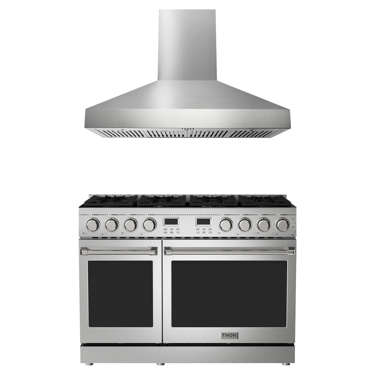 Thor Kitchen 2-Piece Appliance Package - 48-Inch Natural Gas Range & Wall Mount Hood in Stainless Steel