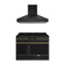 Thor Kitchen 2-Piece Appliance Package - 48-Inch Natural Gas Range & Wall Mount Hood in Black with Bronze Trim