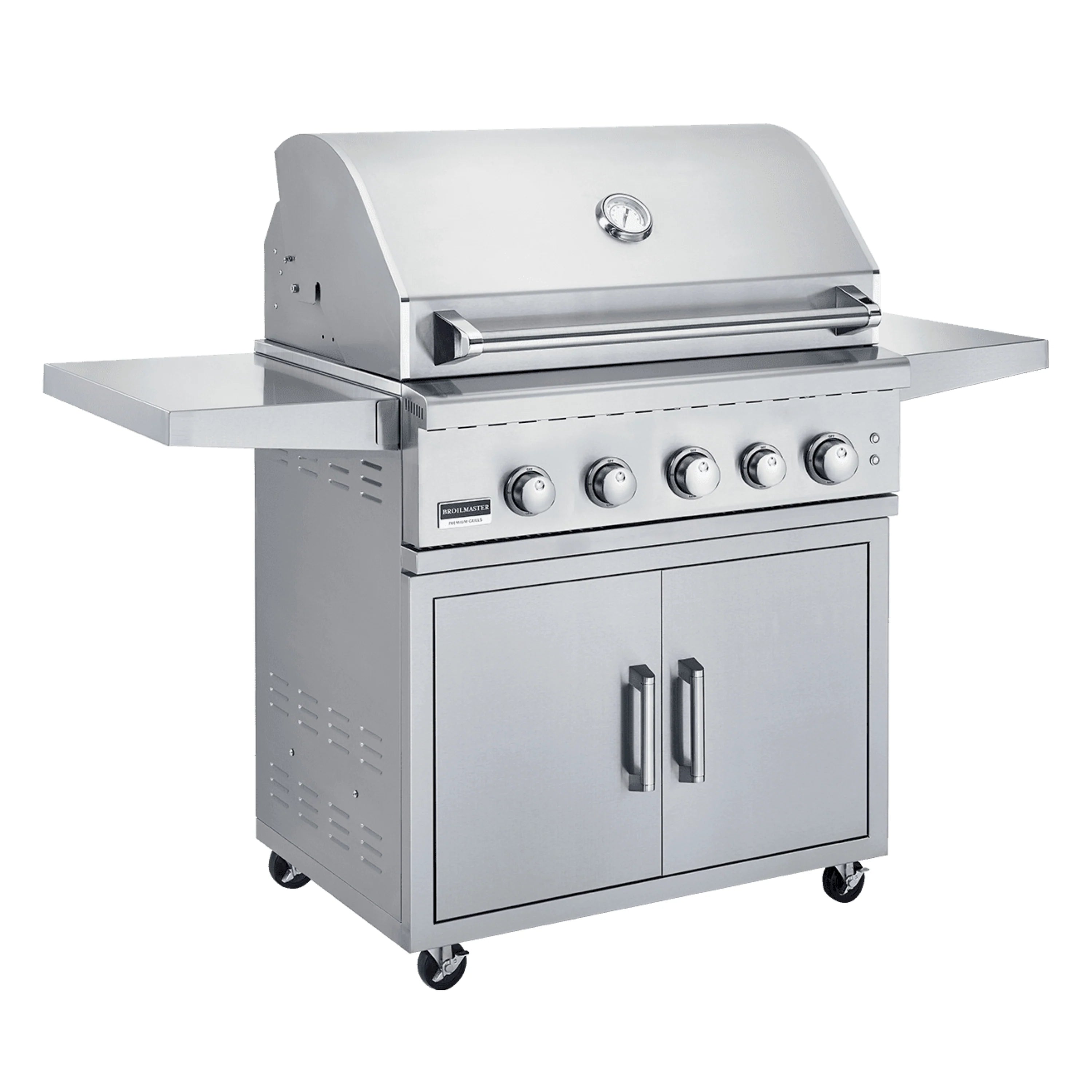 Stainless steel 4-burner natural gas grill cart with two-door cabinet