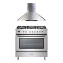 Verona 2-Piece Appliance Package - 36-Inch Dual Fuel Range with 5 Sealed Burners and Wall Mount Range Hood in Stainless Steel