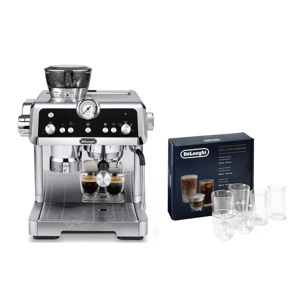 De'Longhi Package - La Specialista Prestigo Sensor Grinding, Milk Frothing Espresso Machine with Hot & Cold Glass Set