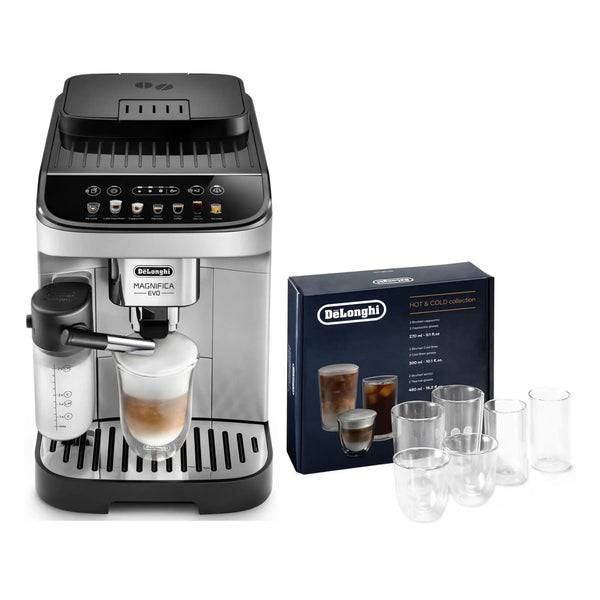 De'Longhi Package - Magnifica Evo with LatteCrema System with Hot & Cold Glass Set