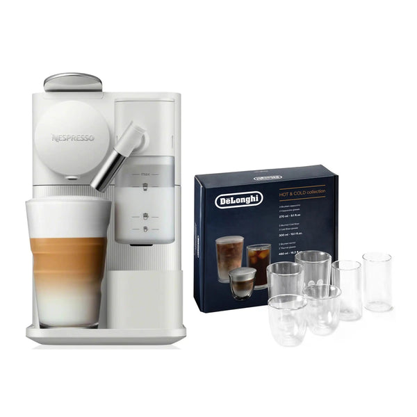 De'Longhi Package - Nespresso Lattissima One Single Serve Coffee Machine with Hot & Cold Glass Set