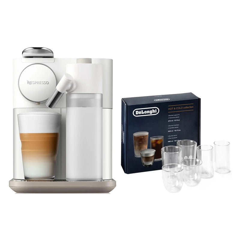 De'Longhi Package - Gran Latissima Nespresso Coffee Machine with Hot & Cold Glass Set