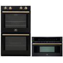 Forno 2-Piece Appliance Package - 30-Inch Vomero Double Wall Oven & 30-Inch Microwave Oven in Black with Antique Brass Handle