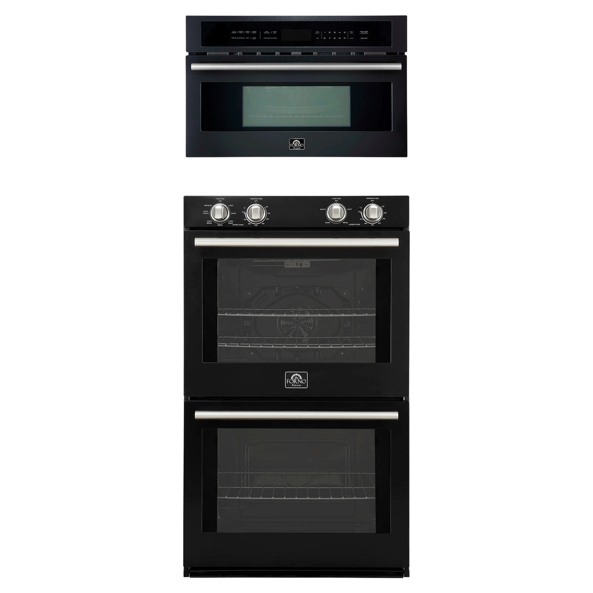 Forno 2-Piece Appliance Package - 30-Inch Vomero Double Wall Oven & 30-Inch Microwave Oven in Black with Stainless Steel Trim