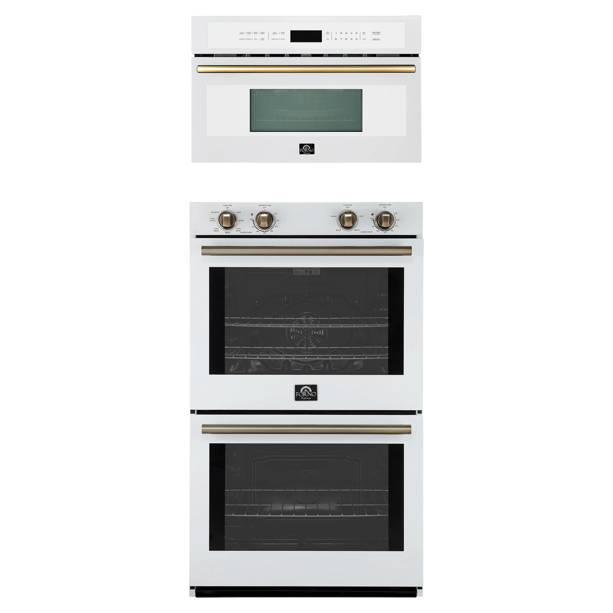 Forno 2-Piece Appliance Package - 30-Inch Vomero Double Wall Oven & 30-Inch Microwave Oven in White with Antique Brass Trim