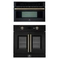 Forno 2-Piece Appliance Package - 30-Inch Asti French Door Electric Wall Oven & 30-Inch Microwave Oven in Black with Antique Brass Trim
