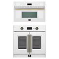 Forno 2-Piece Appliance Package - 30-Inch Asti French Door Electric Wall Oven & 30-Inch Microwave Oven in White with Antique Brass Trim