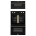 Forno 2-Piece Appliance Package - 30-Inch Asti French Door Double Electric Wall Oven & 30-Inch Microwave Drawer in Black with Antique Brass Trim