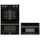 Forno 2-Piece Appliance Package - 30-Inch Asti French Door Double Electric Wall Oven & 30-Inch Microwave Oven in Black with Antique Brass Handle