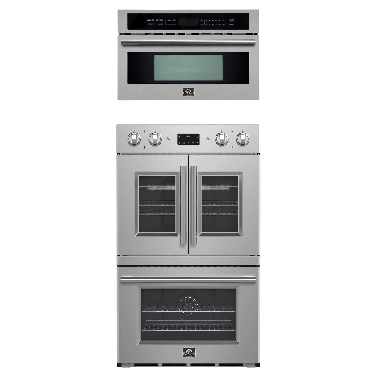 Forno 2-Piece Appliance Package - 30-Inch Asti French Door Double Electric Wall Oven & 30-Inch Microwave Oven in Stainless Steel