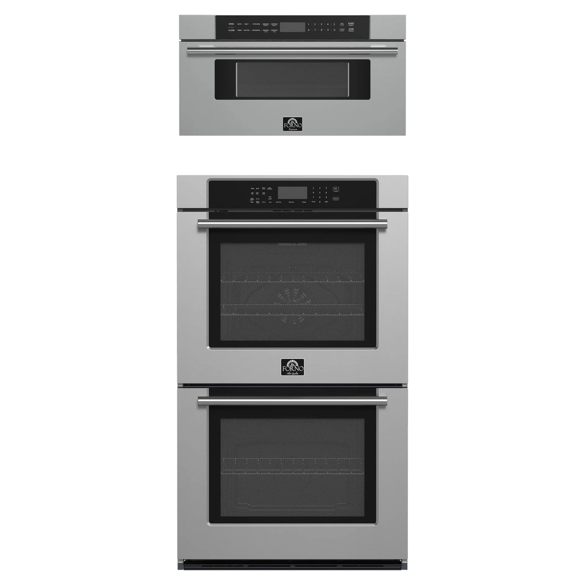 Forno 2-Piece Appliance Package - 30-Inch Villarosa Convention Double Electric Wall Oven & 30-Inch Microwave Drawer in Stainless Steel