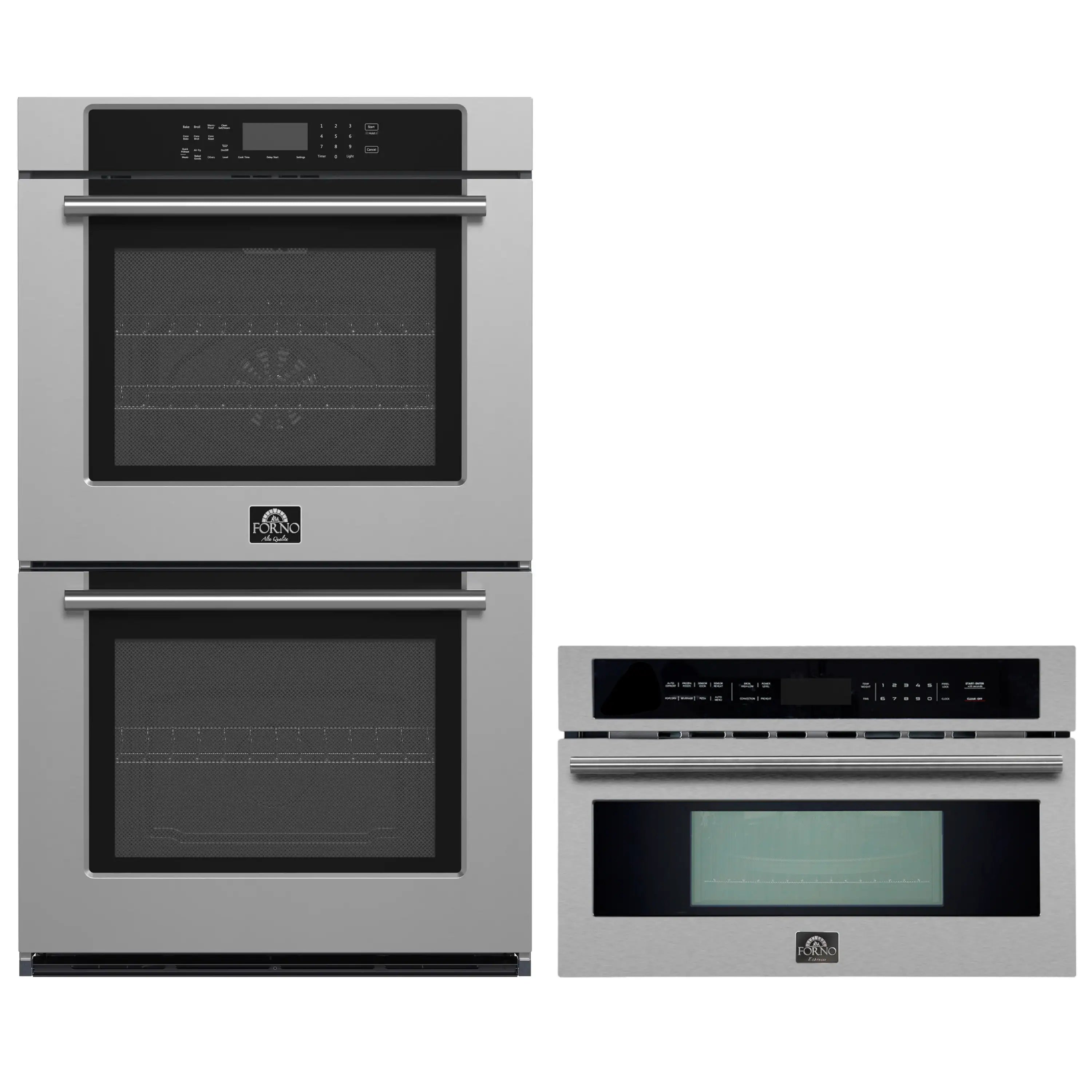 Stainless steel double wall oven and microwave oven with control display