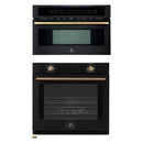 Forno 2-Piece Appliance Package - 30-Inch Vomero Wall Oven & 30-Inch Microwave Oven in Black with Antique Brass Handle