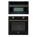 Forno 2-Piece Appliance Package - 30-Inch Vomero Wall Oven & 30-Inch Microwave Oven in Black with Antique Brass Handle