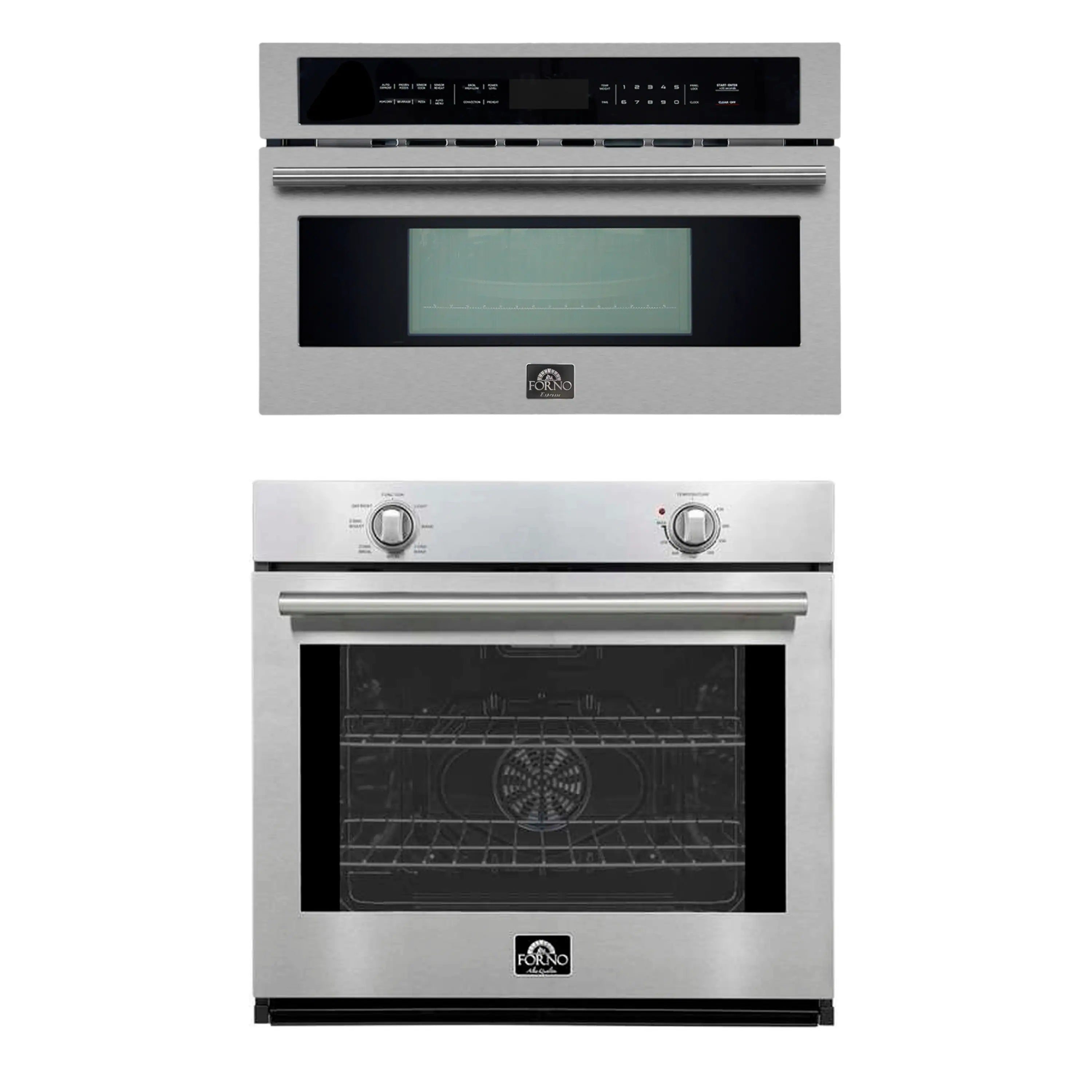 Stainless steel wall oven and microwave 2-piece appliance package, stacked
