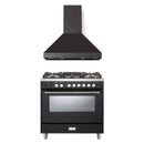 Verona 2-Piece Appliance Package - 36-Inch Dual Fuel Range with 5 Sealed Burners and Wall Mount Range Hood in Black