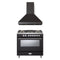 Verona 2-Piece Appliance Package - 36-Inch Dual Fuel Range with 5 Sealed Burners and Wall Mount Range Hood in Black