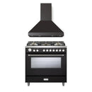 Verona 2-Piece Appliance Package - 36-Inch Gas Range with 5 Sealed Burners and Wall Mount Range Hood in Black