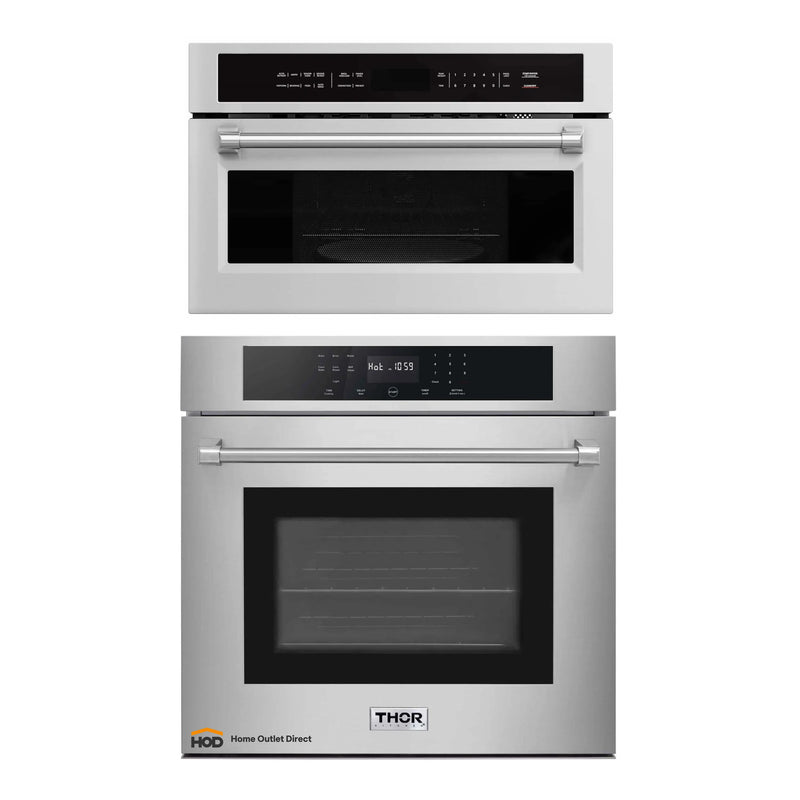 Thor Kitchen 2-Piece Appliance Package - 30-Inch Electric Wall Oven, and Microwave with Air Fryer in Stainless Steel