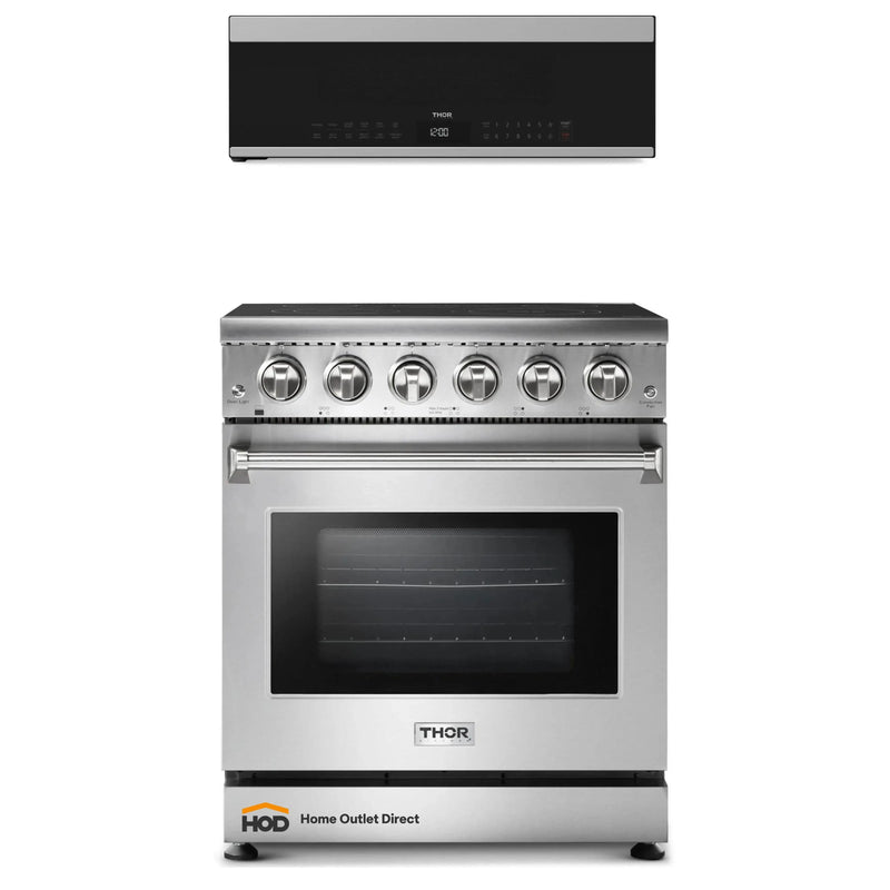 Thor Kitchen 2-Piece Appliance Package - 30-Inch Oven Electric Range andOver-the-Range Microwave & Vent Hood in Stainless Steel