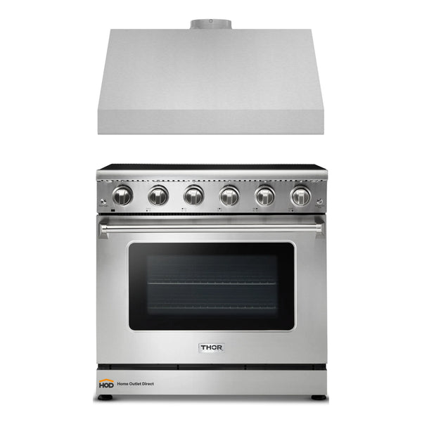 Thor Kitchen 2-Piece Appliance Package - 36-Inch Electric Range and Under Cabinet Hood in Stainless Steel