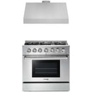 Thor Kitchen 2-Piece Pro Appliance Package - 36-Inch Propane Gas Range  & Premium Under Cabinet Hood in Stainless Steel