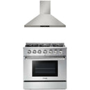 Thor Kitchen 2-Piece Pro Appliance Package - 36-Inch Propane Gas Range  & Premium Wall Mount Hood in Stainless Steel