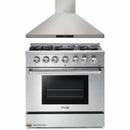 Thor Kitchen 2-Piece Pro Appliance Package - 36-Inch Propane Gas Range  & Premium Wall Mount Hood in Stainless Steel