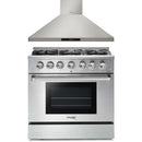 Thor Kitchen 2-Piece Pro Appliance Package - 36-Inch Gas Range & Premium Wall Mount Hood in Stainless Steel