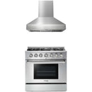 Thor Kitchen 2-Piece Pro Appliance Package - 36-Inch Propane Gas Range  & Pro-Style Wall Mount Hood in Stainless Steel
