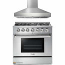 Thor Kitchen 2-Piece Pro Appliance Package - 36-Inch Propane Gas Range  & Pro-Style Wall Mount Hood in Stainless Steel