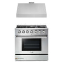 Thor Kitchen 2-Piece Pro Appliance Package - 36-Inch Gas Range & Premium Under Cabinet Hood in Stainless Steel