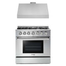 Thor Kitchen 2-Piece Pro Appliance Package - 36-Inch Gas Range & Premium Under Cabinet Hood in Stainless Steel