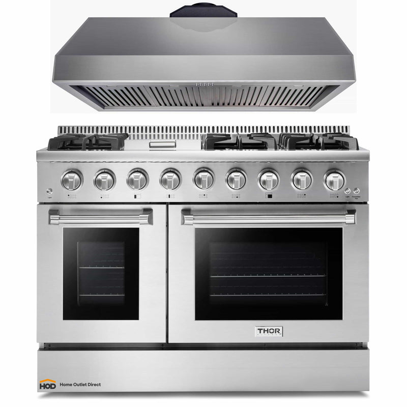 Thor Kitchen 2-Piece Pro Appliance Package - 36-Inch Dual Fuel Range with Propane Gas Cooktop  & Pro-Style Wall Mount Hood in Stainless Steel