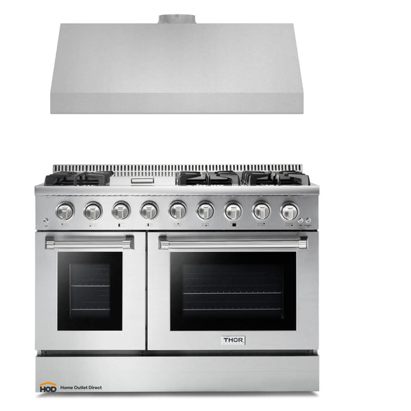 Thor Kitchen 2-Piece Pro Appliance Package - 48-Inch Gas Range & Under Cabinet 11-Inch Tall Hood in Stainless Steel