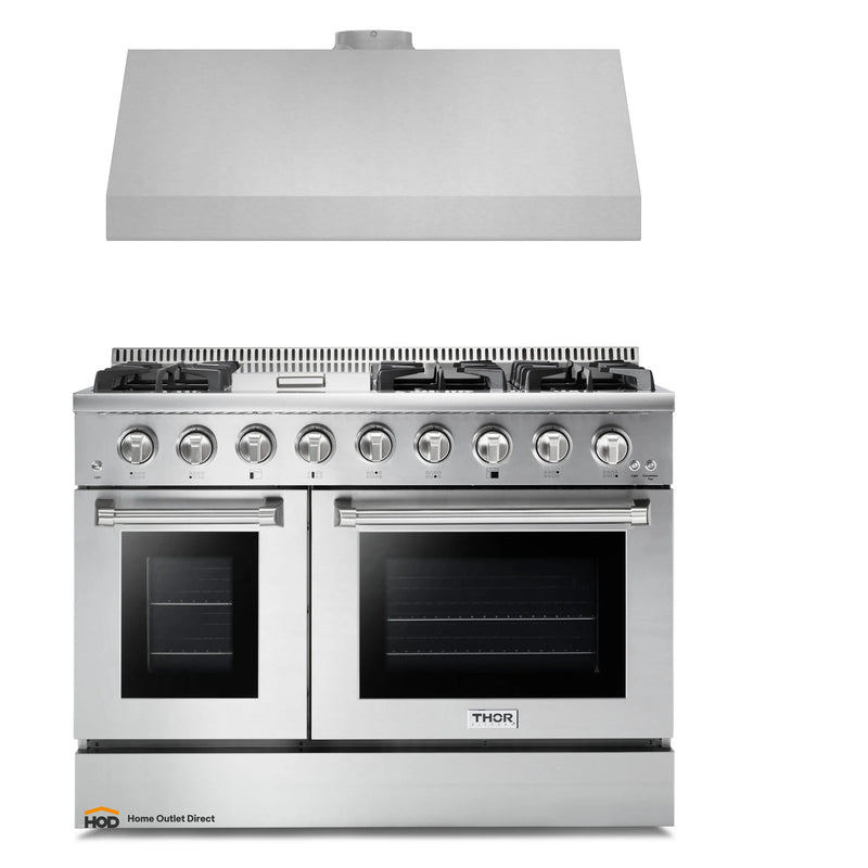 Thor Kitchen 2-Piece Pro Appliance Package - 48-Inch Gas Range & Under Cabinet 11-Inch Tall Hood in Stainless Steel