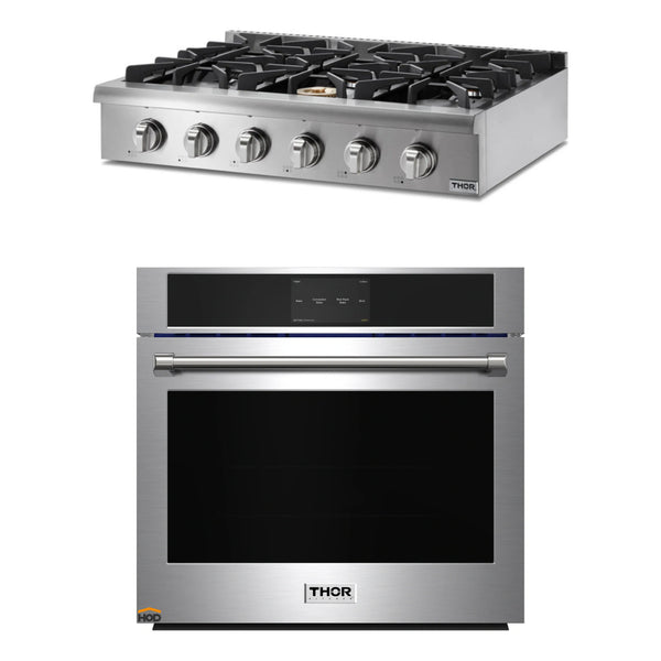 Thor Kitchen 2-Piece Pro Appliance Package - 36-Inch Rangetop & Electric Wall Oven in Stainless Steel
