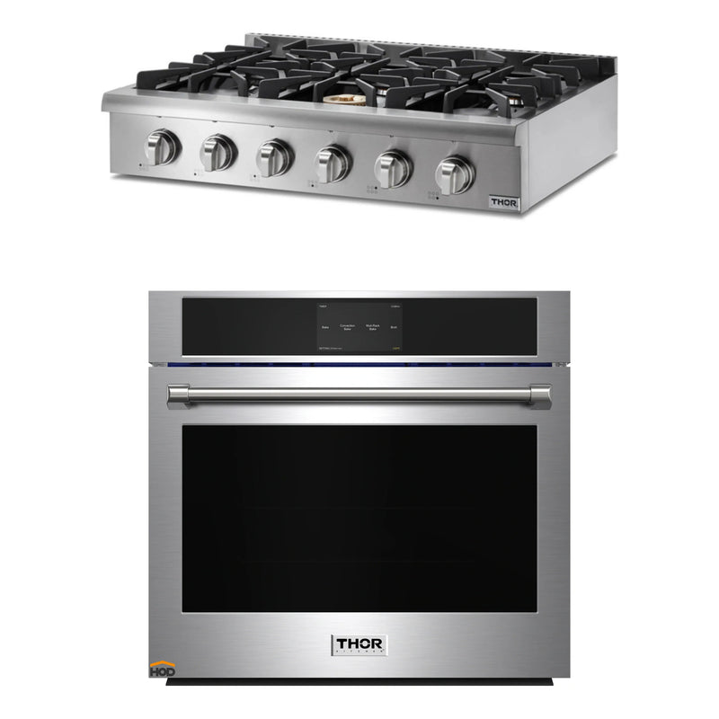 Thor Kitchen 2-Piece Pro Appliance Package - 36-Inch Rangetop & Electric Wall Oven in Stainless Steel