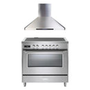 Verona 2-Piece Appliance Package - 36-Inch Induction Range with 5 Element Burners and Wall Mount Range Hood in Stainless Steel