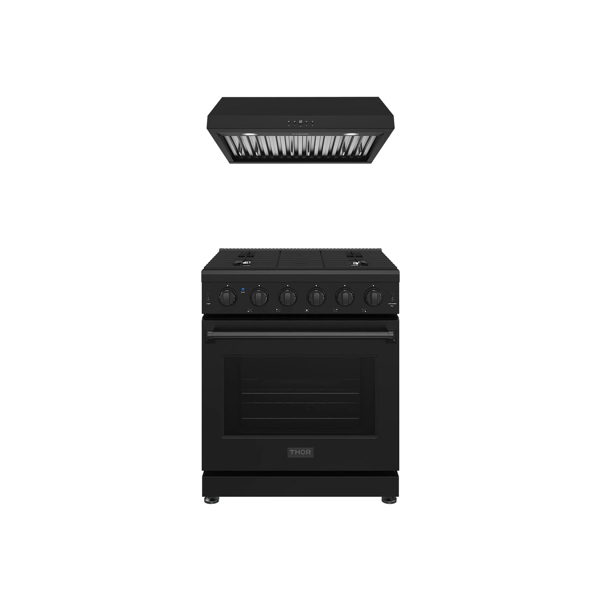 Thor Kitchen 2-Piece Appliance Package - 30-Inch Natural Gas Range & Under Cabinet Hood in Black